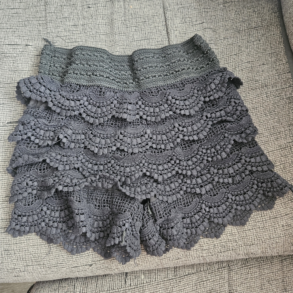 Crochet Layered Black Women's Skort with Elastic Waist